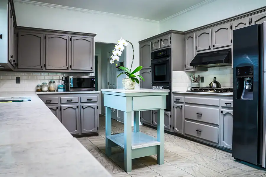 Handyman services - kitchen painted mint green, dark grey painted cabinets - Springfield, IL